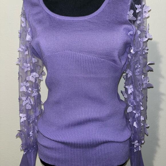 CATO LAVENDER RIBBED LONG SLEEVE SHEAR 3D BUTTERFLY SWEATER - Picture 5 of 6